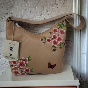 Anuschka leather handbag new with tag Hand painted butterflies and flowers bag
